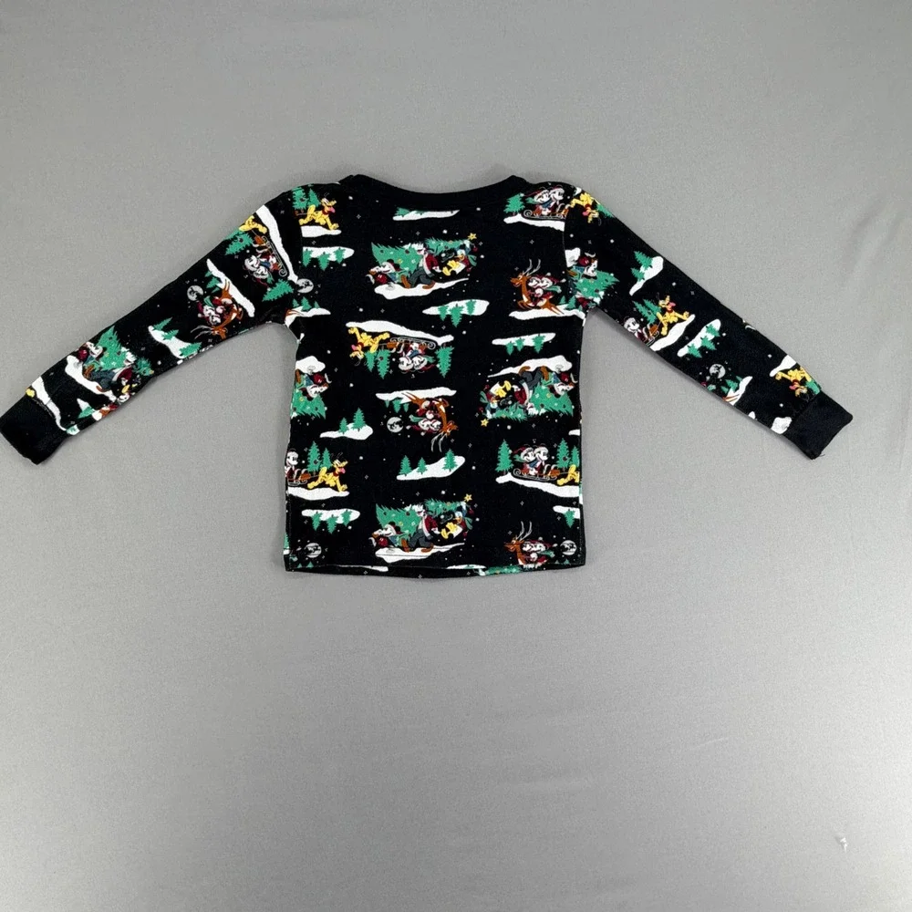 Disney Mickey Mouse Christmas Pajamas Toddler 4T Black Holiday Sleigh Set MK1143
